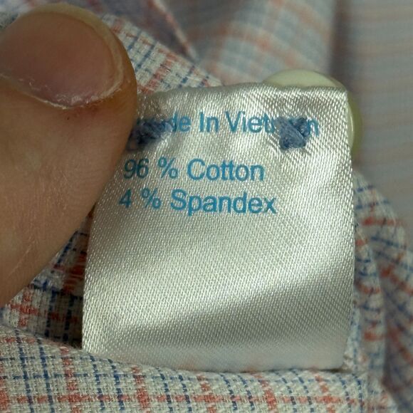 Twillory Dress Shirt Mens 18 34/35 Blue Orange Check Tailored Fit Safe Cotton - Picture 8 of 14